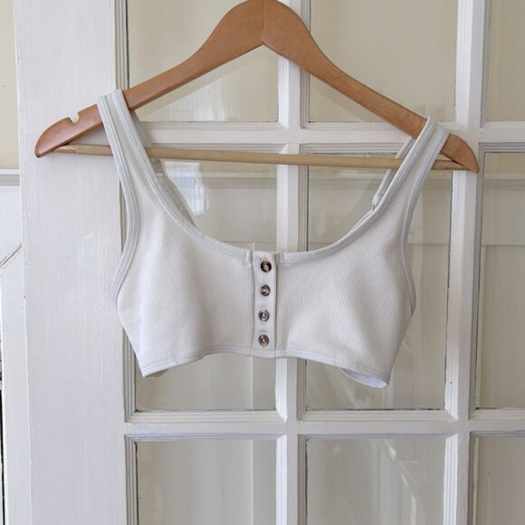 SHEIN white ribbed camisole bikini swim top with buttons - Picture 2 of 4